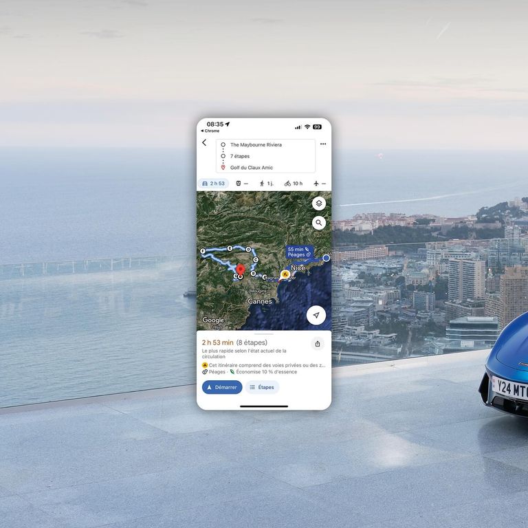 Parcours de l’essai sur un téléphone, avec Monaco en arrière-plan.