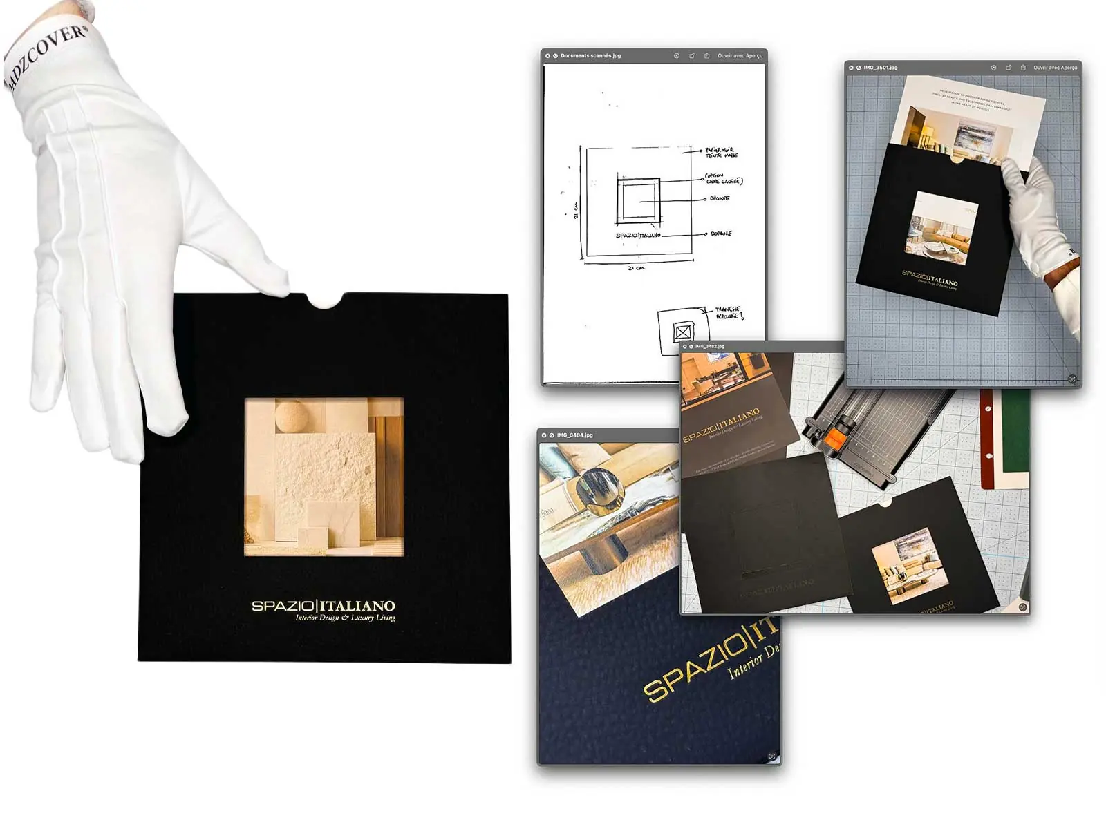 Pochette découpée et fiches amovibles de la brochure Spazio Italiano.