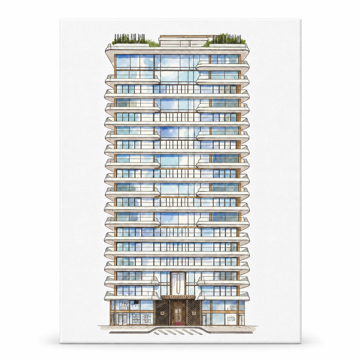 Illustration du 26 Carré d’Or à Monaco sur une toile vue parfaitement de face, sur fond blanc.