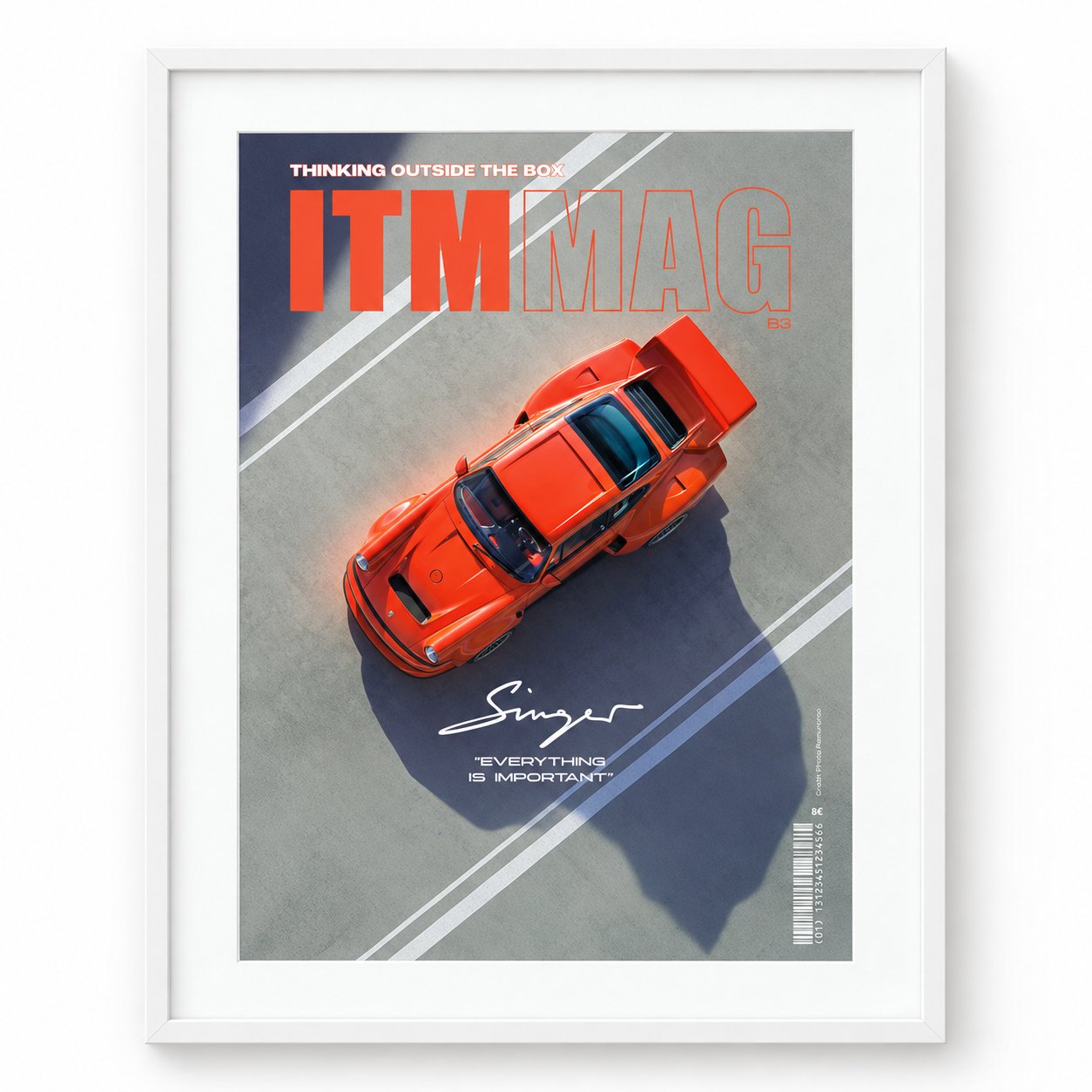 Couverture ITM MAG B3 sur Singer, présentée sous cadre blanc avec passe-partout blanc.