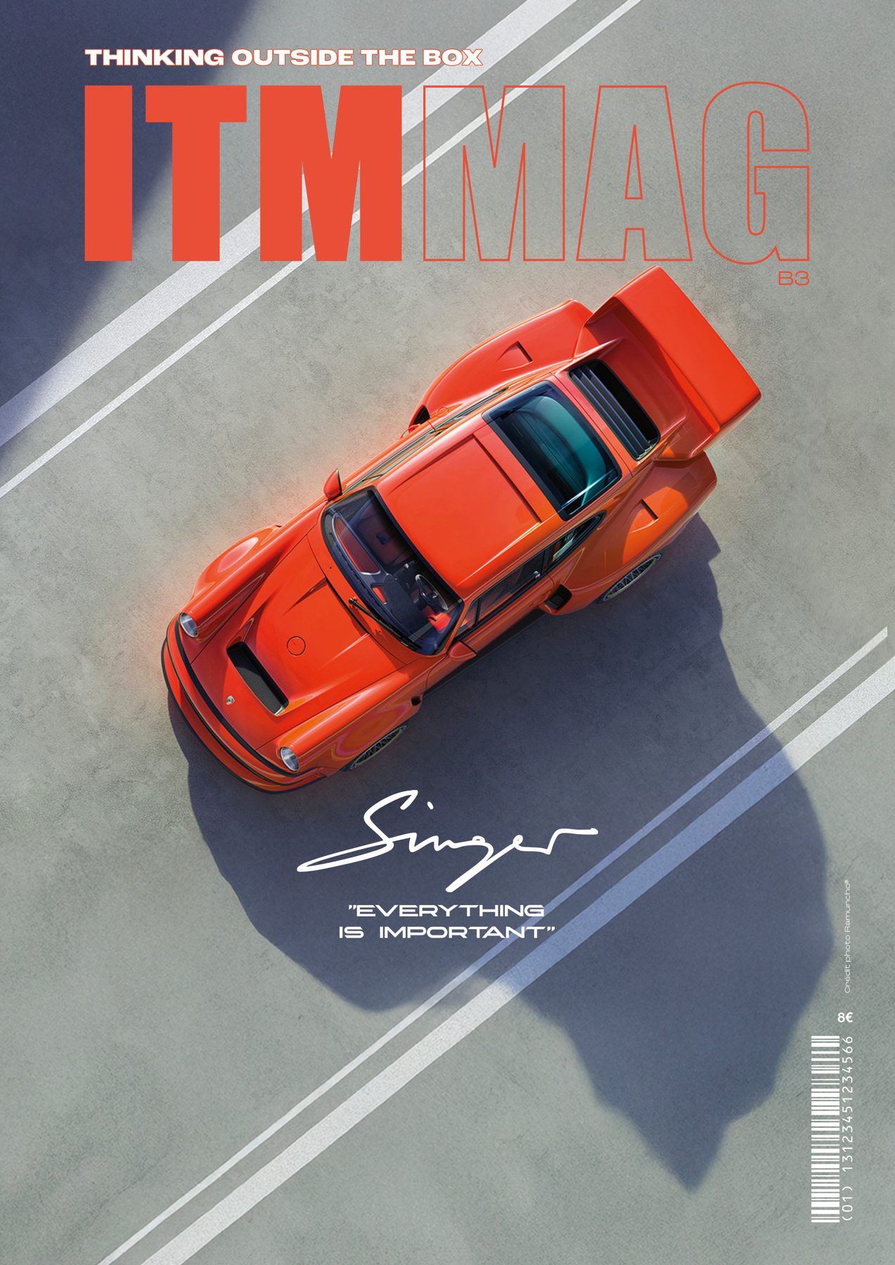 Couverture pédagogique ITM MAG B3 consacrée à Singer, avec une voiture orange vue du dessus.
