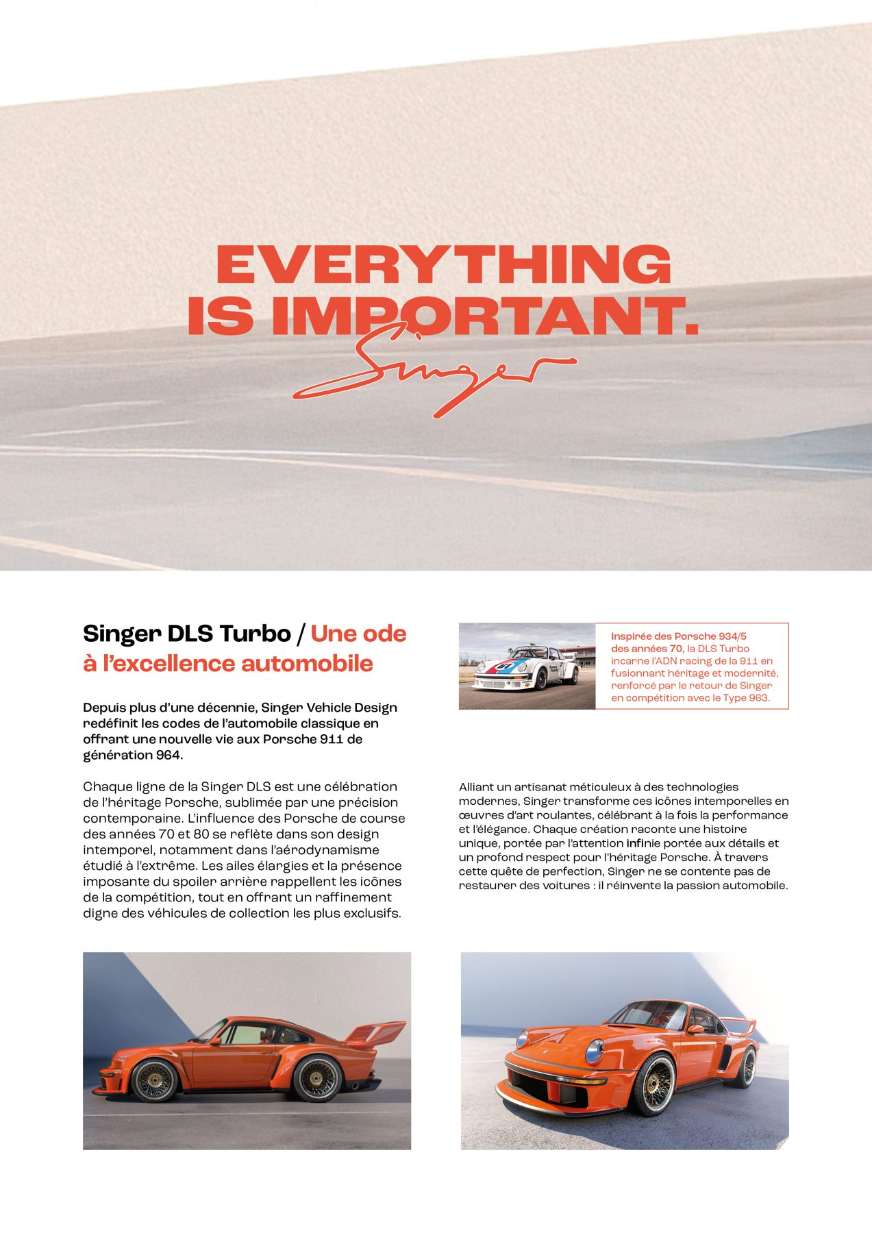 Page du magazine pédagogique ITM MAG présentant Singer DLS Turbo, avec textes en colonnes et photographies automobiles.