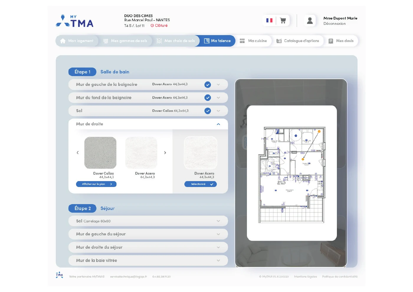 Maquette MyTMA reliant les choix de matériaux au plan du logement.