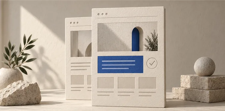Pages structurées avec un bloc bleu et une validation illustrant l’optimisation SEO.