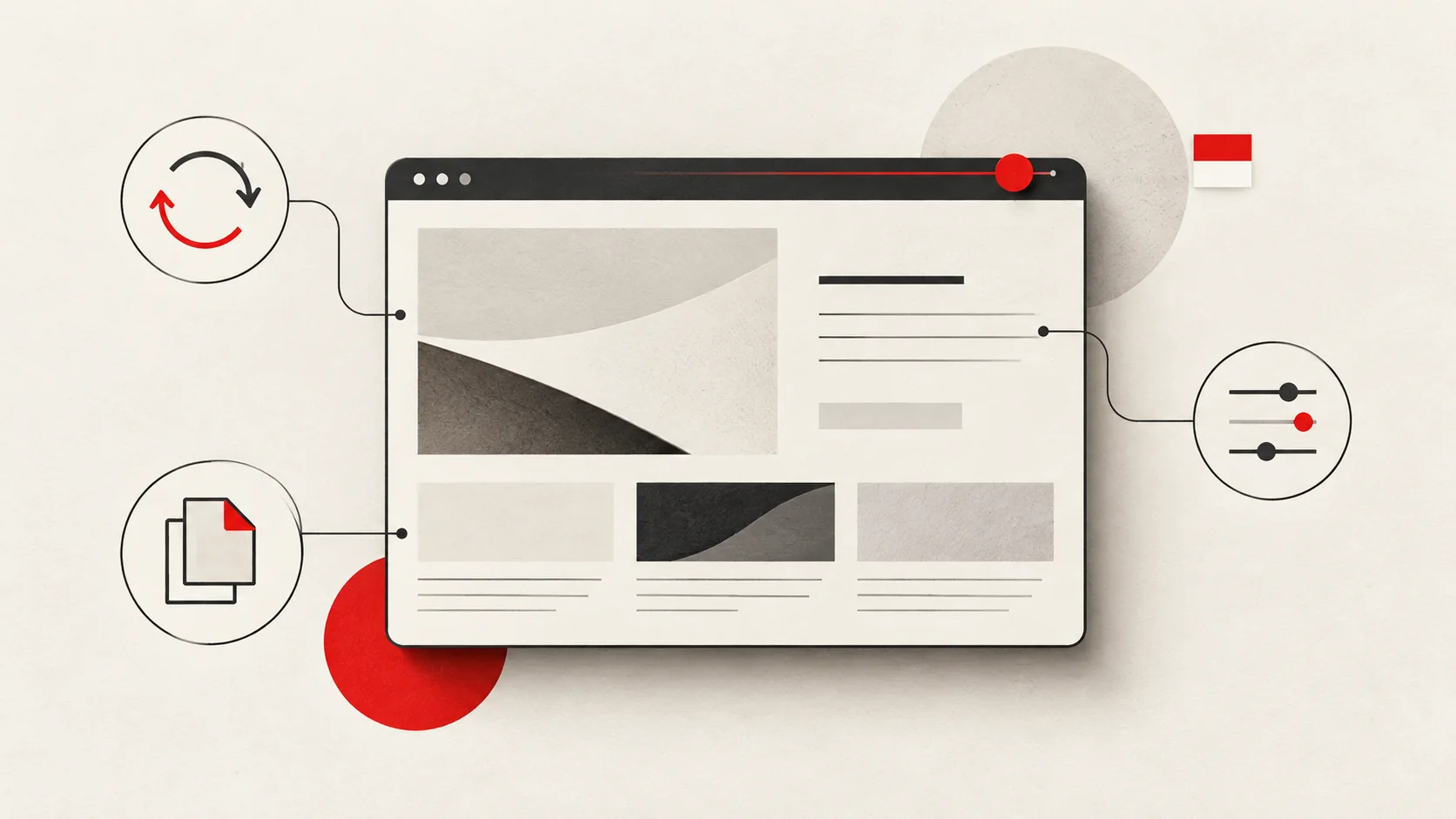 Website maintenance in Monaco — DADZCOVER A website illustration connected to update, backup and settings symbols, with a small Monaco flag.